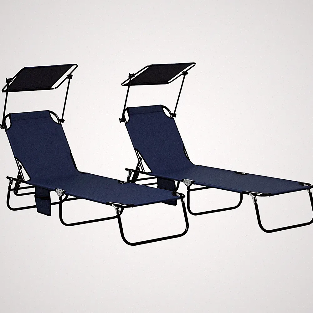2 Chaise Lounge Chairs with Reclining Back for Outdoor Sun Tanning