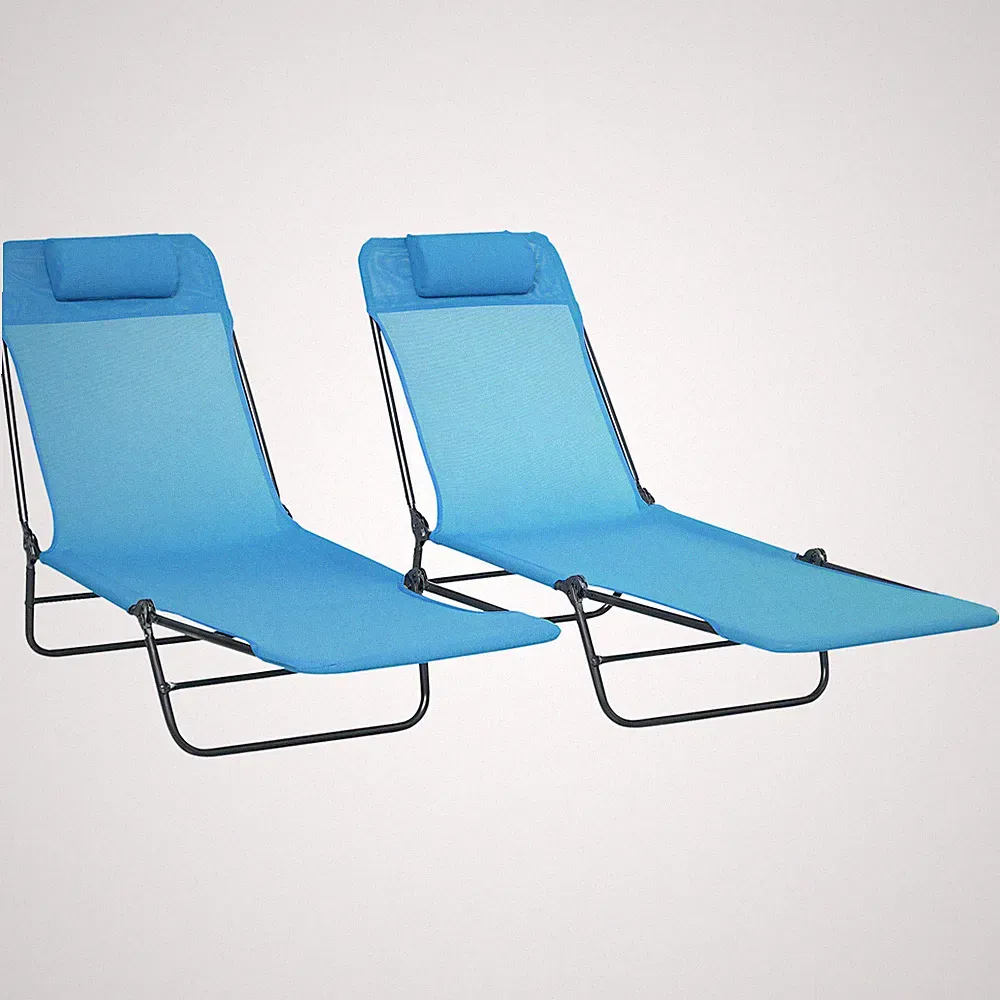 2 Folding Chaise Lounge Chairs with Reclining Back for Pool Patio