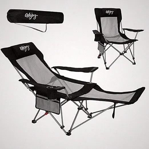 2-in-Reclining Camping Chair with Footrest for Adults Folding 1 Black Grey