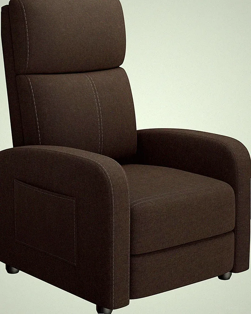 Adjustable Recliner Chair for Adults with Side Pocket, Brown Padded Lounge Sofa