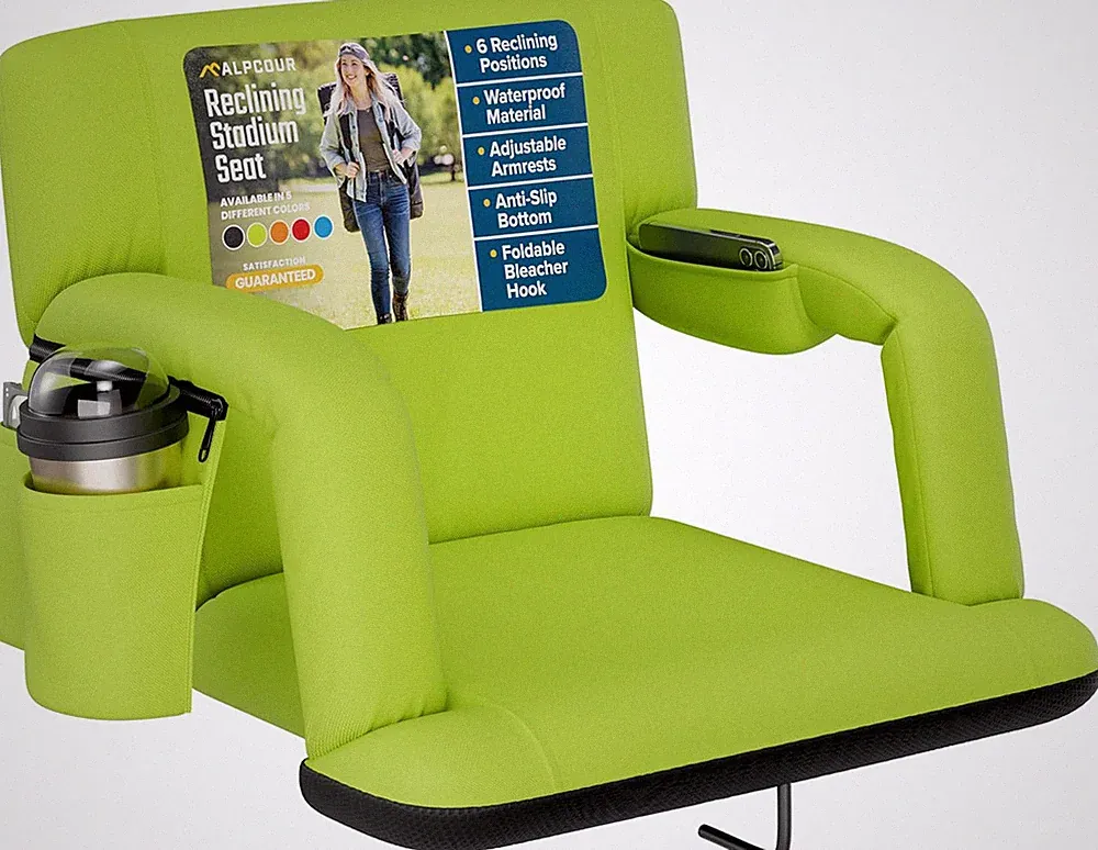 Comfortable Reclining Stadium Seat with Armrests & Side Pockets for Events