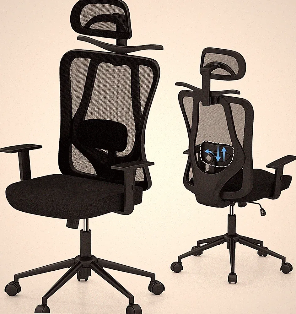 Ergonomic Mesh Office Chair with 3D Headrest & Lumbar Support for Home Office