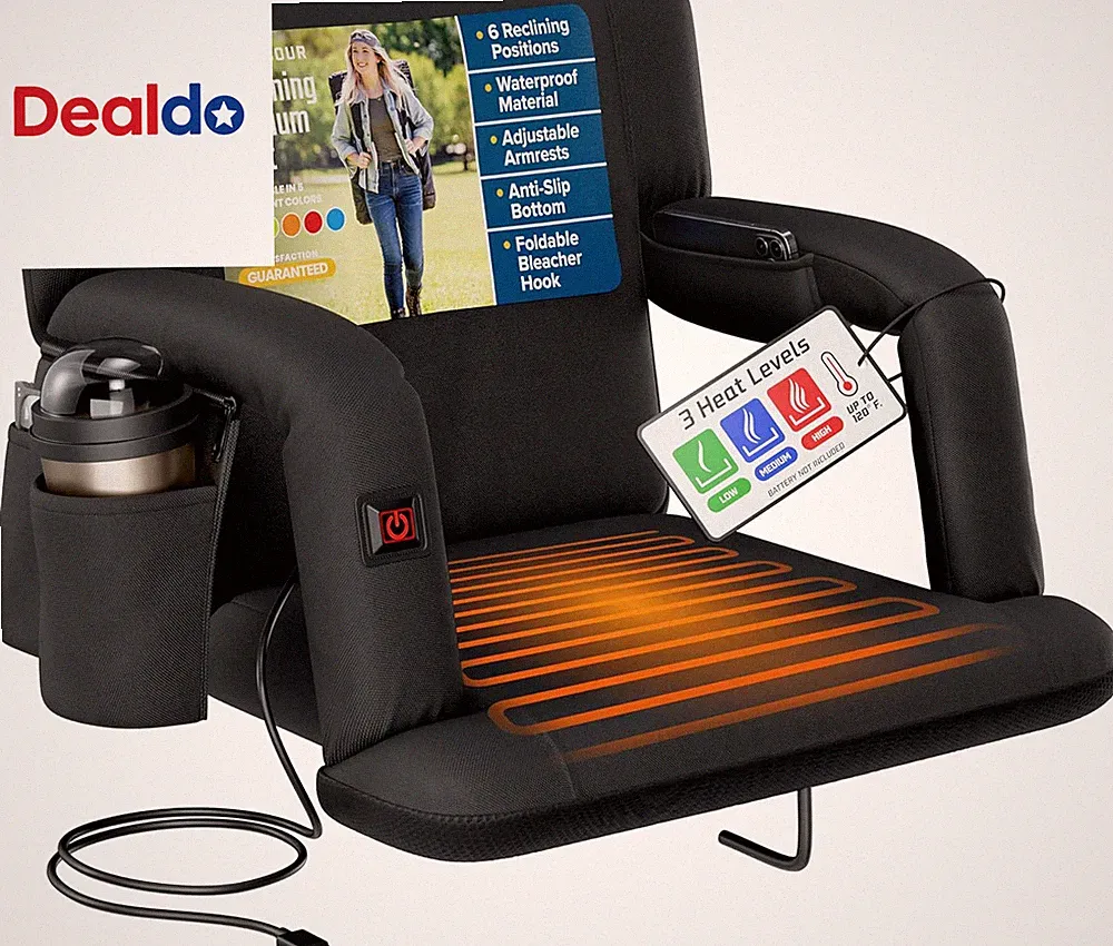 Heated Reclining Stadium Seat for Bleachers – Wide Bleacher Chair with Back Supp