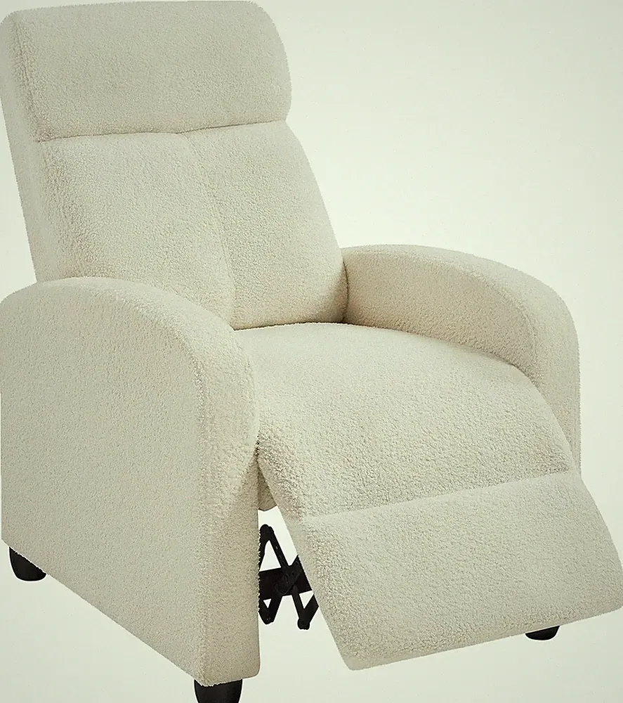 Ivory Fabric Recliner Sofa - Modern Adjustable Push Back Chair for Living Room