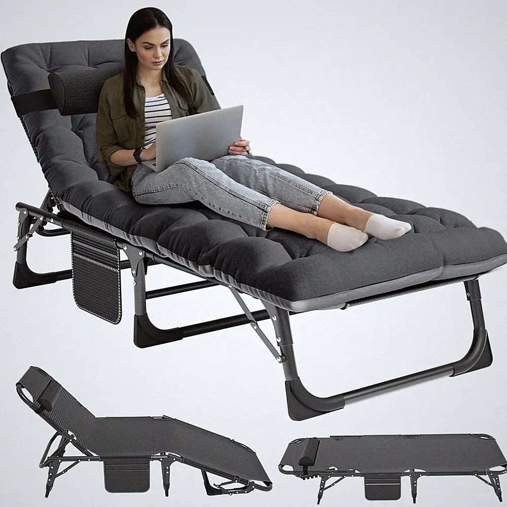 NAIZEA 4 Gear Sleeping Cots for Adults, Reclining Folding Chaise with Pillow Mat