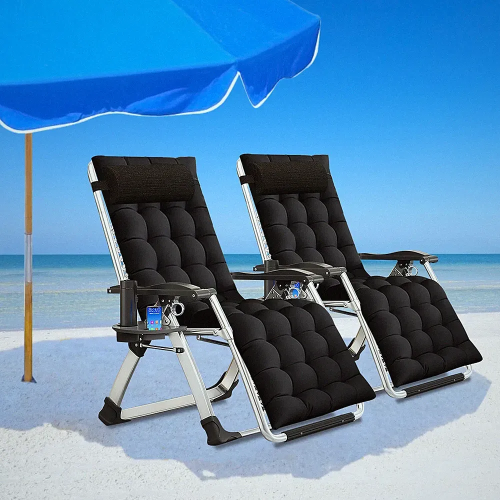 NAIZEA Camping Chairs Set of 2 For Adult Folding Chaise Lounge Mattress Cup Tray