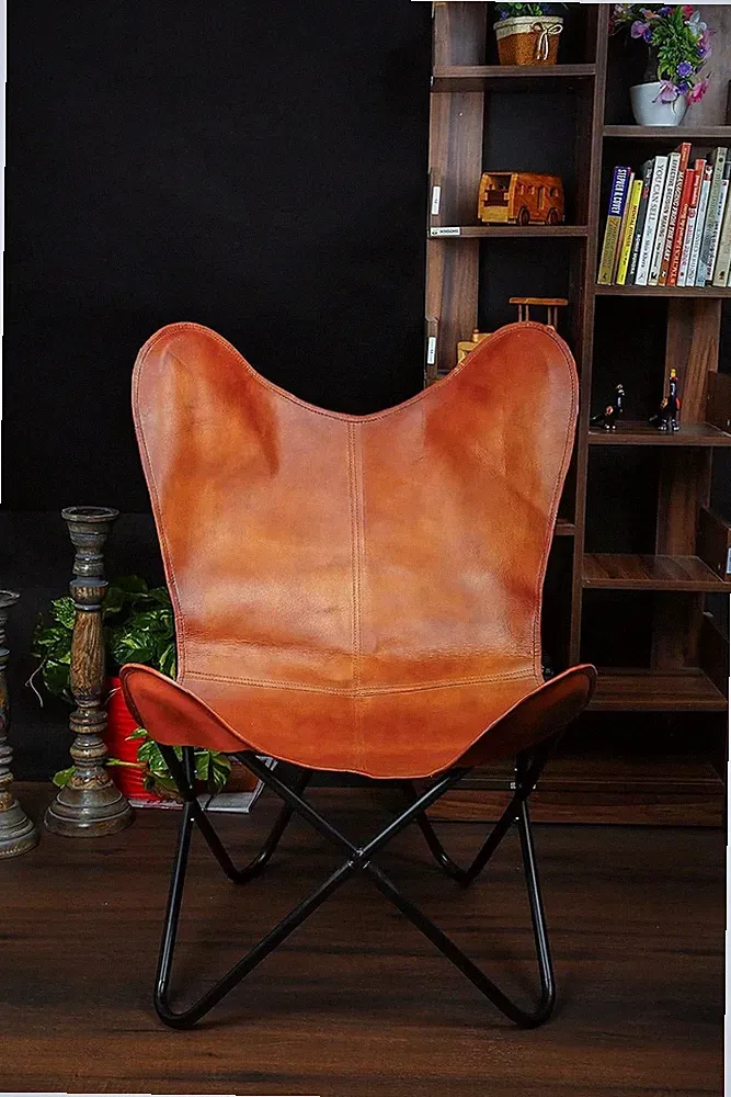 New Brown Butterfly Chair Leather With Foldabe Iron Frame For Office/Home