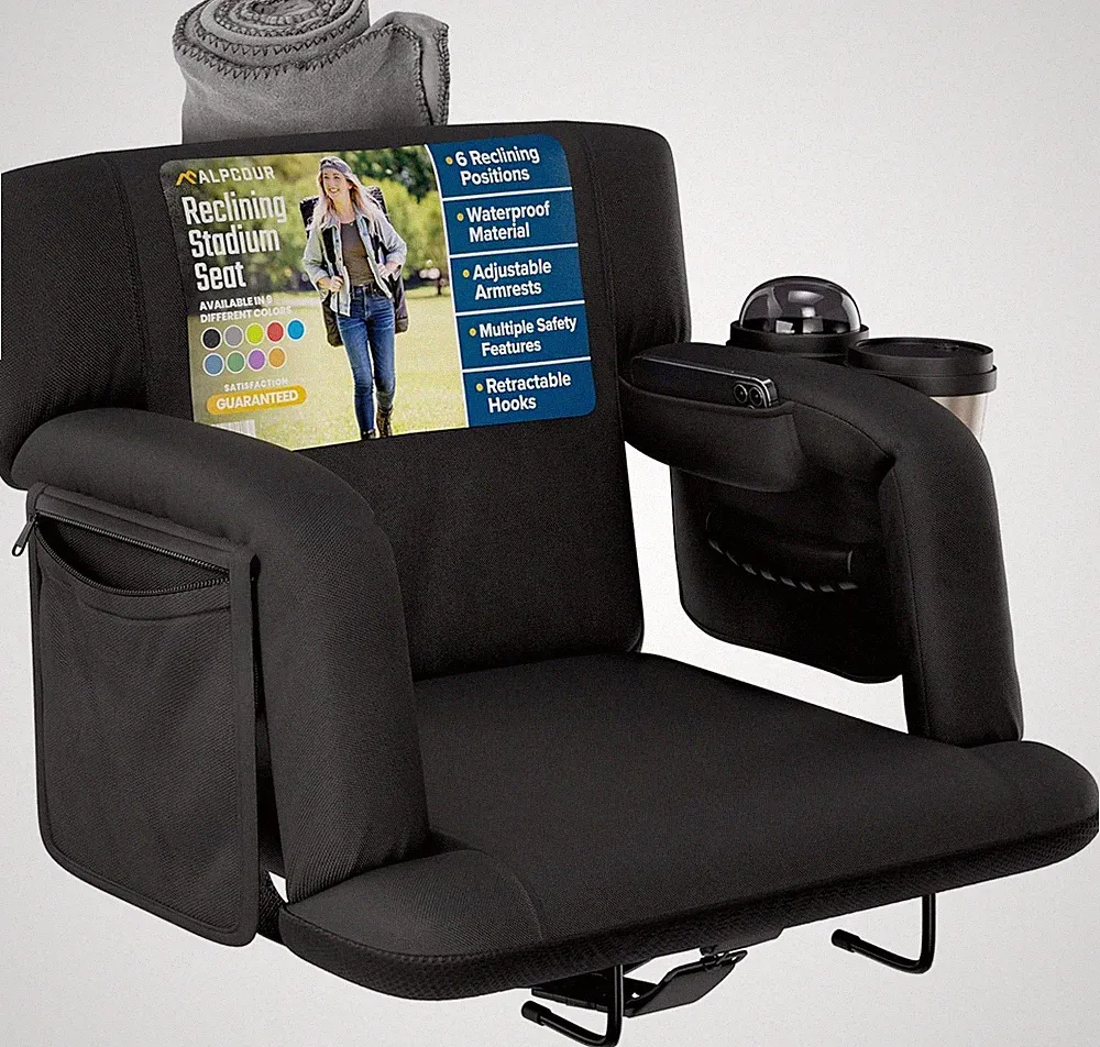 Reclining Stadium Seats for Bleachers w/ Back Support – Wide Bleacher Chair & Cu