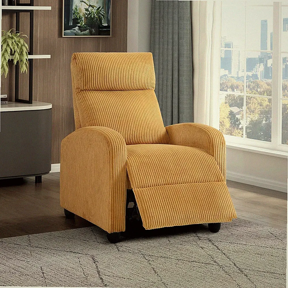 Stylish Yellow Corduroy Pushback Recliner Chair for Living Room & Office