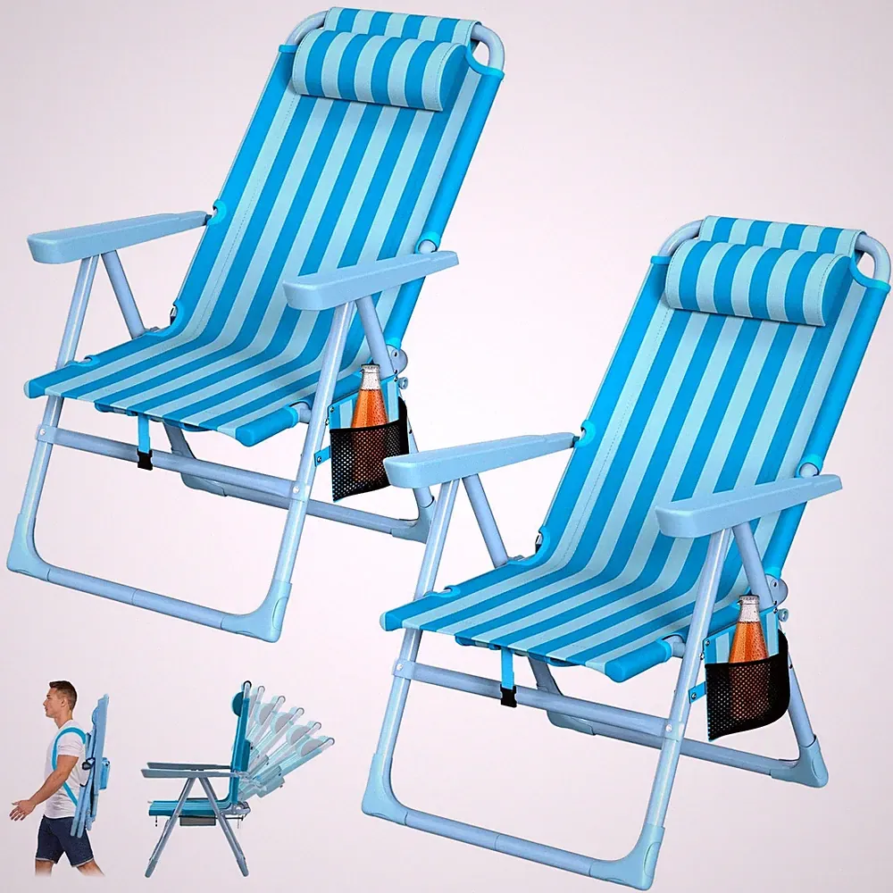 Suteck Backpack Beach Chairs for Adults 2 Pack, 6Position Folding Reclining C...
