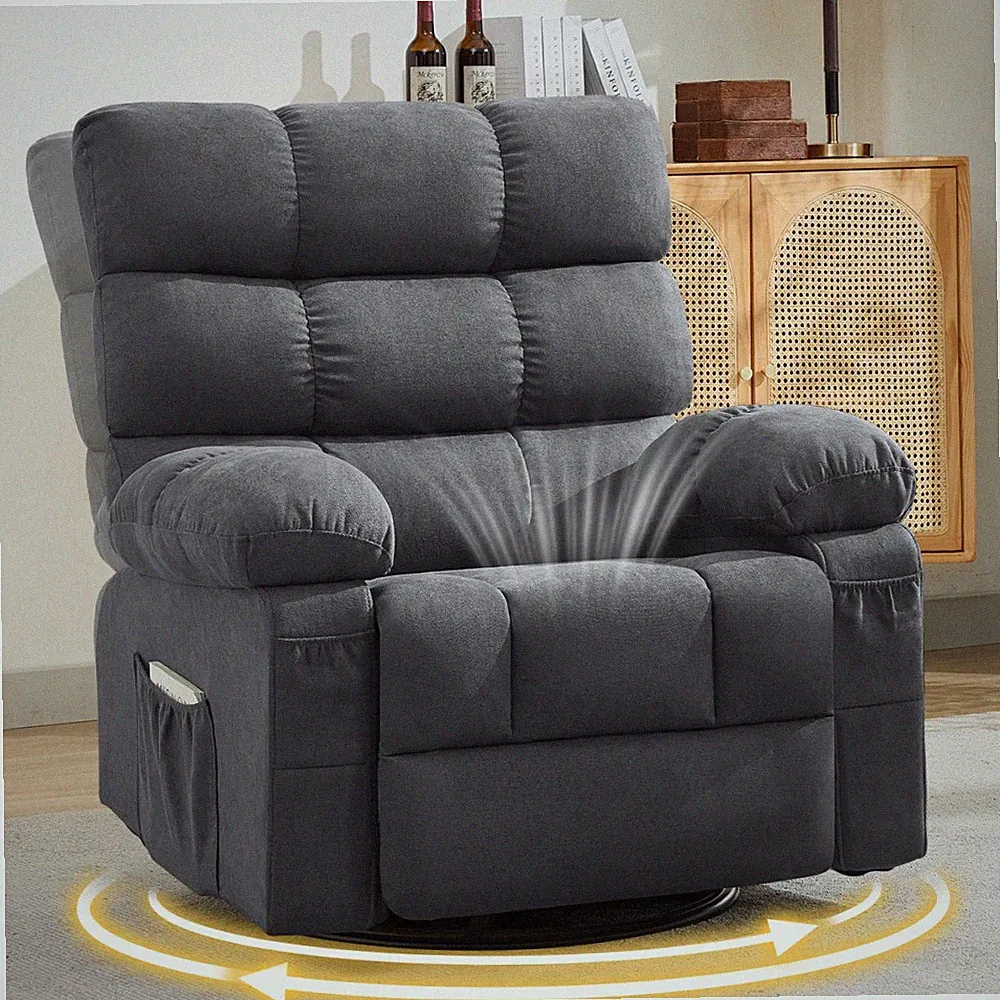 Swivel Rocker Recliner Chair for Adults, 360° Upholstered Manual Recliners
