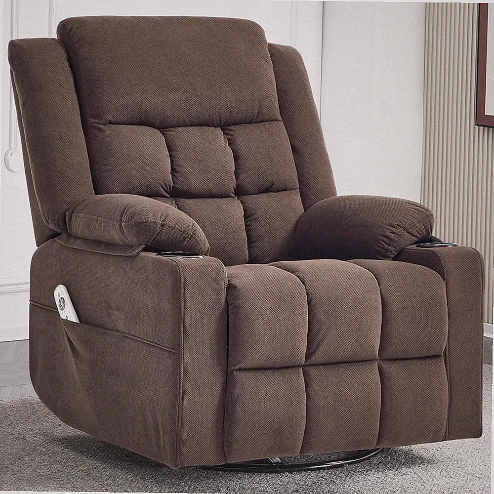 Swivel Roer Recliner Chair for Adults with Massa and Heat, Cup Holders