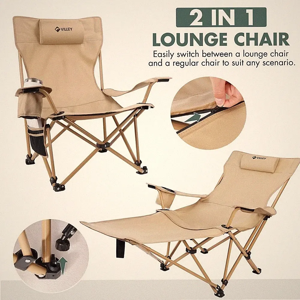 VILLEY Reclining Camping Lounge Chair Adjustable Foldable Chair for Adults USA